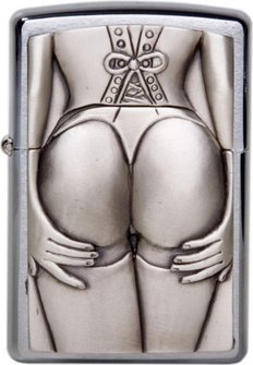 ZIPPO chrom gebürstet Plakette "Stocking Girl"